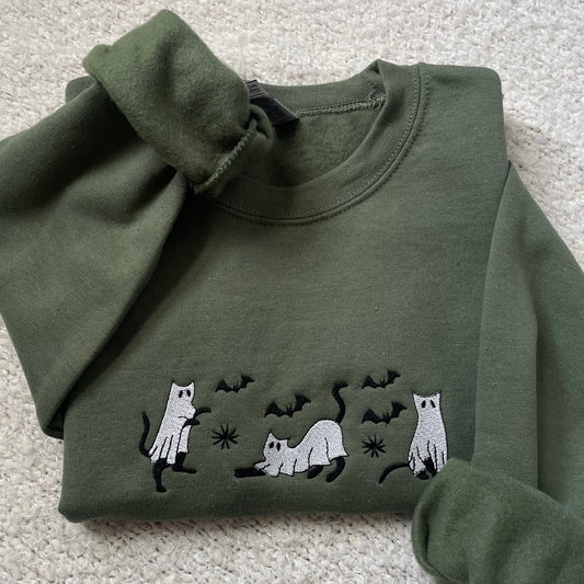 cat ghost embroidered halloween sweater