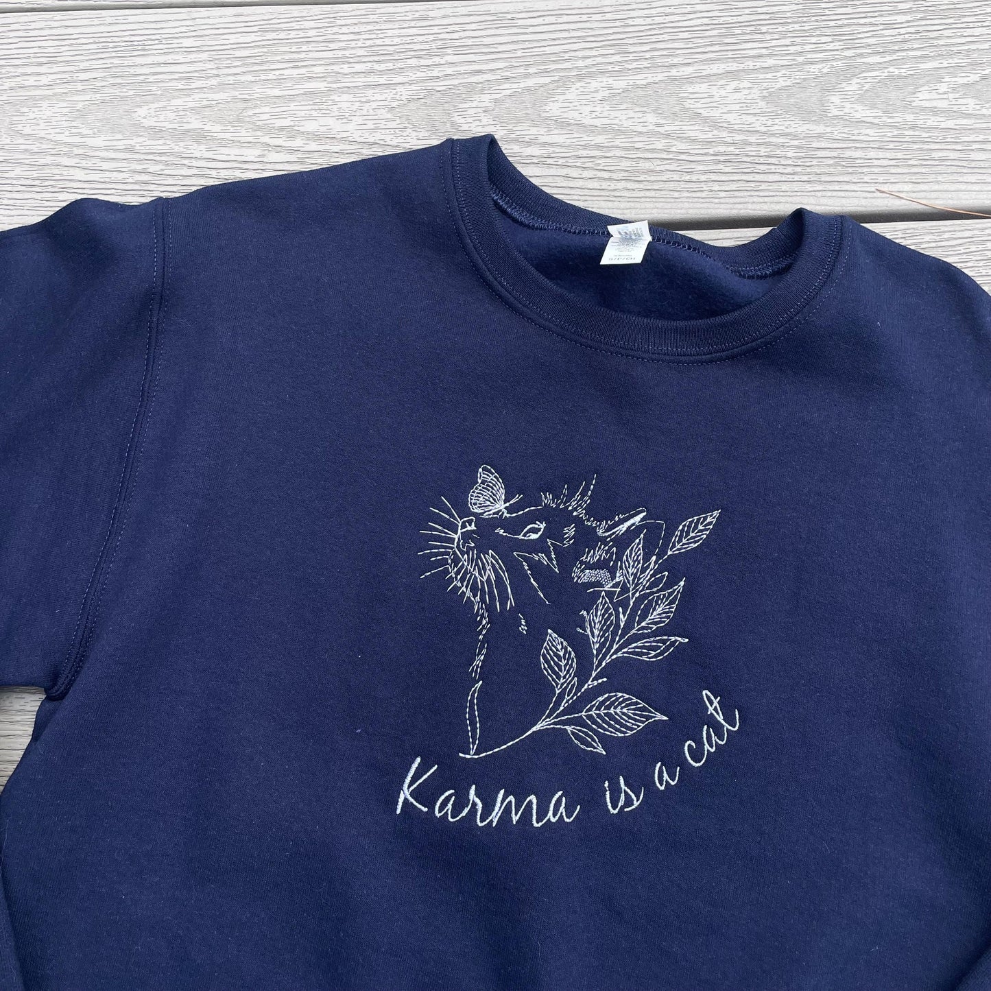 Karma is a Cat Embroidered Crewneck Sweatshirt