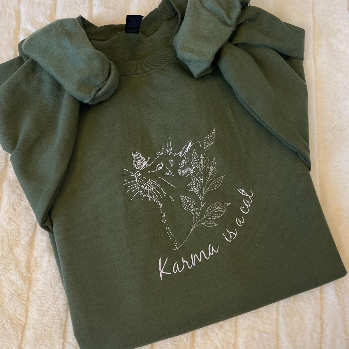 Karma is a Cat Embroidered Crewneck Sweatshirt