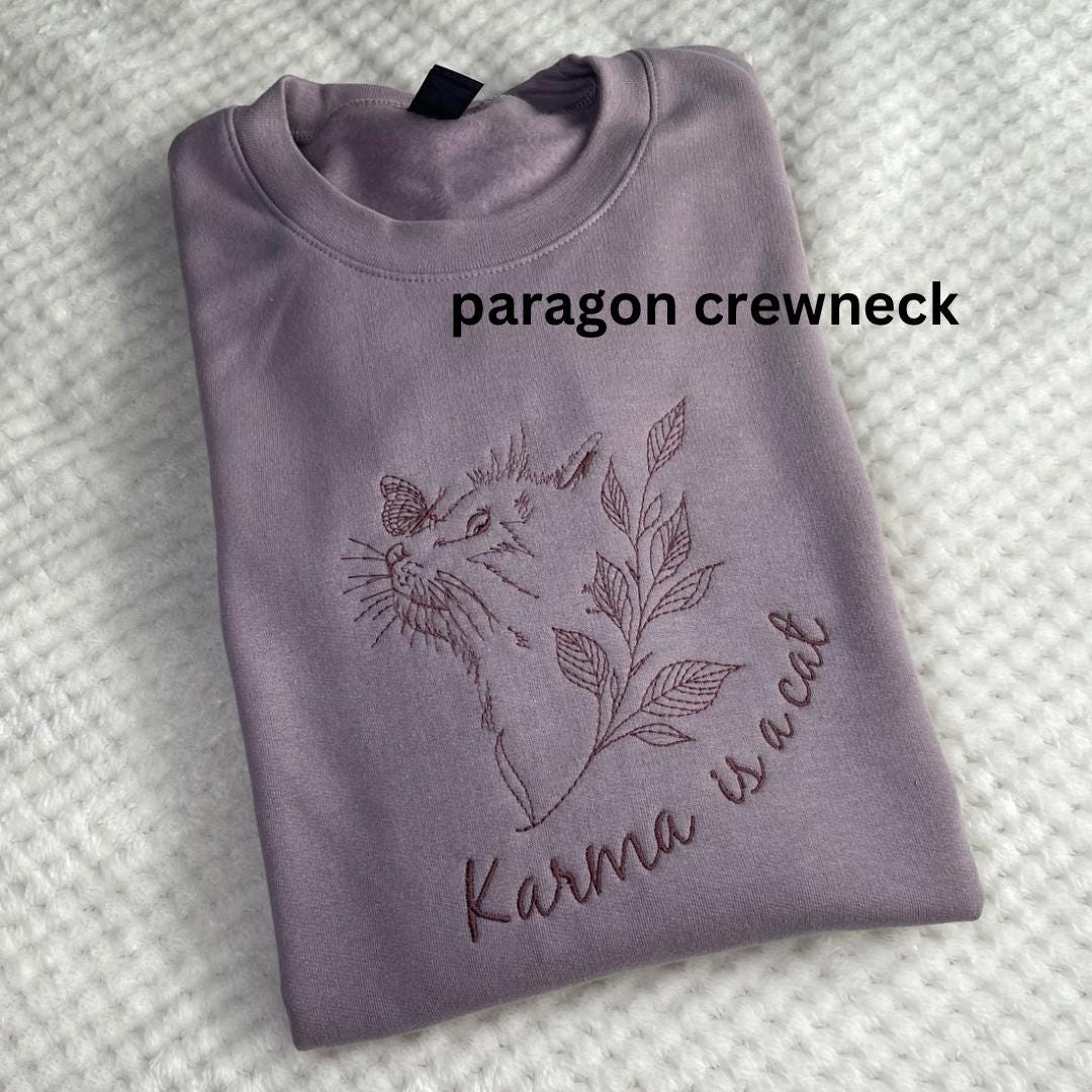 Karma is a Cat Embroidered Crewneck Sweatshirt