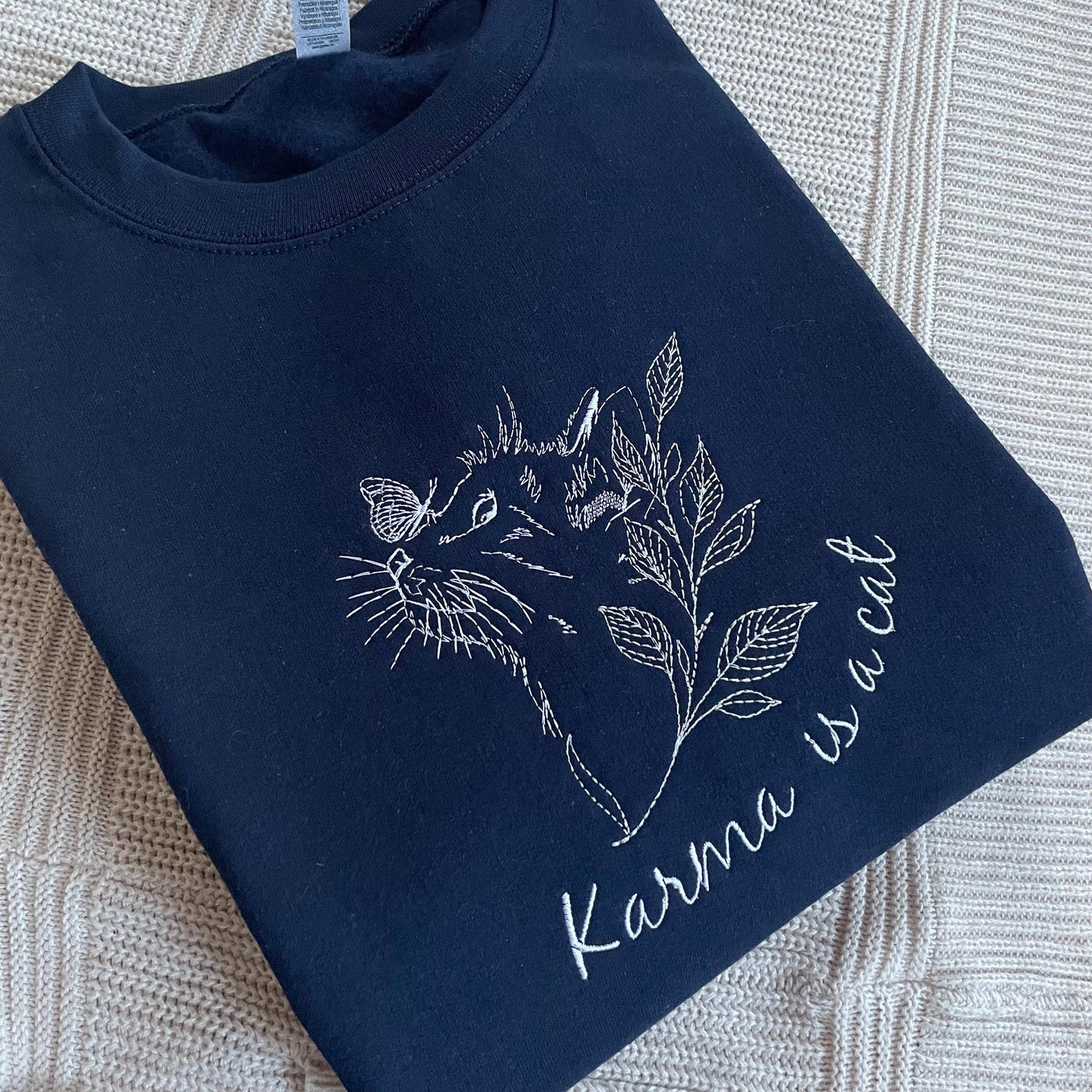 Karma is a Cat Embroidered Crewneck Sweatshirt