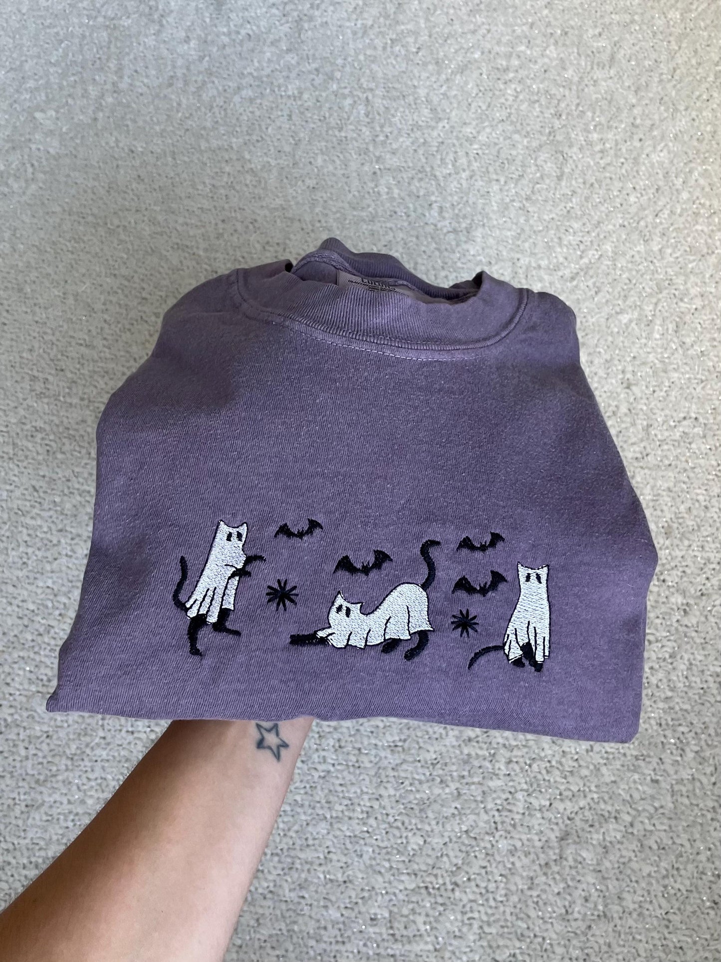 embroidered halloween cat shirt - cat ghost - autumn outfit - halloween shirt - ghost shirt - cat shirt - comfort colors