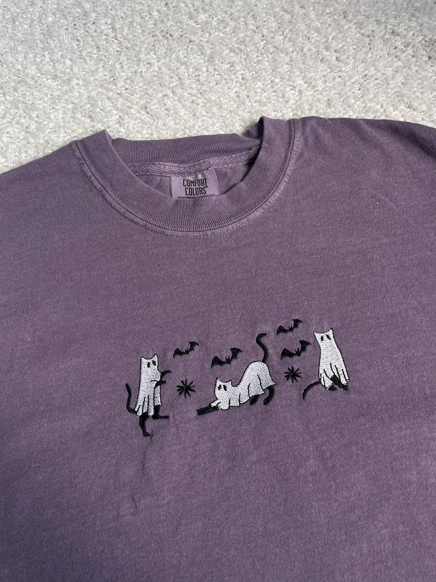 embroidered halloween cat shirt - cat ghost - autumn outfit - halloween shirt - ghost shirt - cat shirt - comfort colors